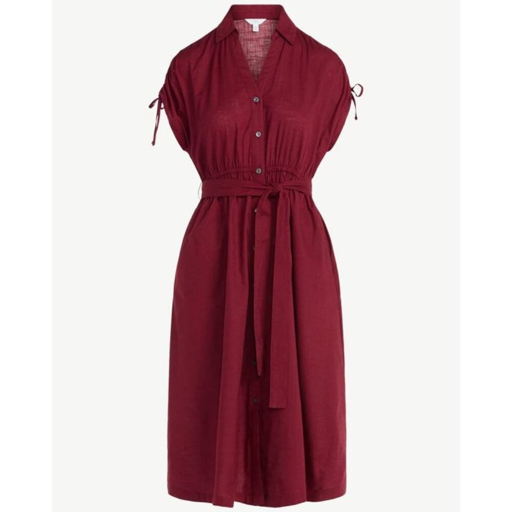 NWT, SZ M (8-10) 100% COTTON, Button Front Midi Dress, Wine Red